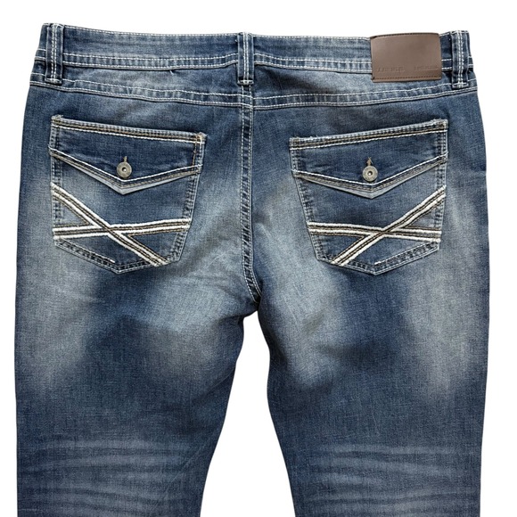 NWT TK Axel Slim Boot Jeans Mens 36x30 Blue Medium Wash Contrast Stitch Pockets - Picture 12 of 16